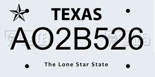 AO2B526 Texas License Plate