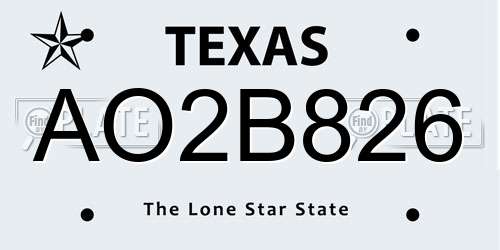 AO2B826 Texas License Plate