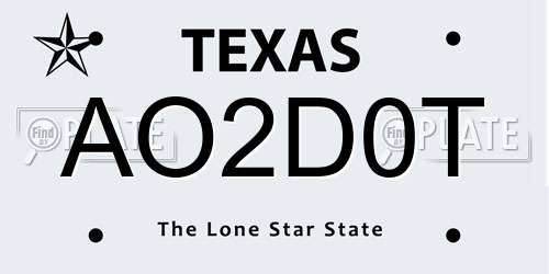AO2D0T Texas License Plate