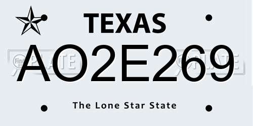 AO2E269 Texas License Plate