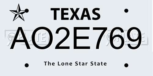 AO2E769 Texas License Plate