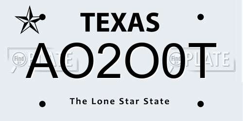 AO2O0T Texas License Plate