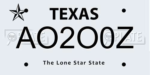 AO2O0Z Texas License Plate