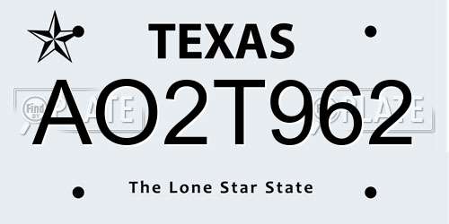AO2T962 Texas License Plate