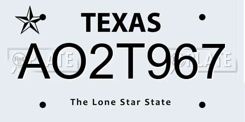 AO2T967 Texas License Plate