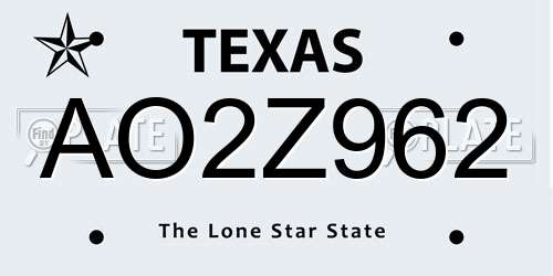 AO2Z962 Texas License Plate