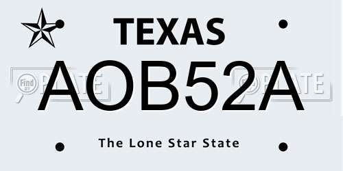 AOB52A Texas License Plate