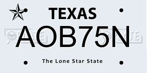 AOB75N Texas License Plate