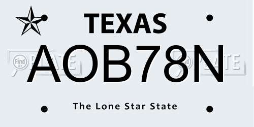 AOB78N Texas License Plate