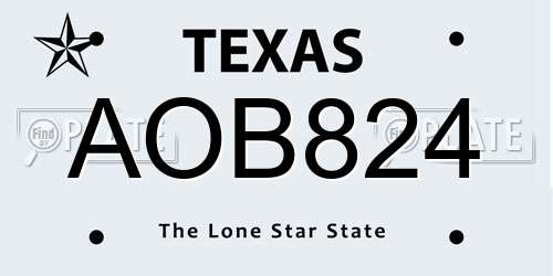 AOB824 Texas License Plate