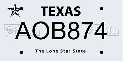 AOB874 Texas License Plate