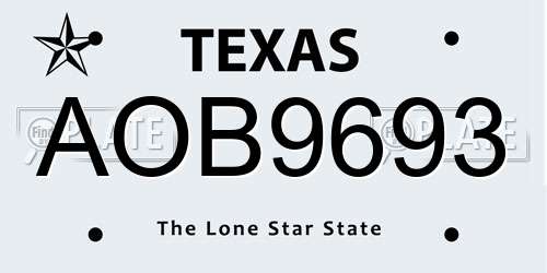 AOB9693 Texas License Plate