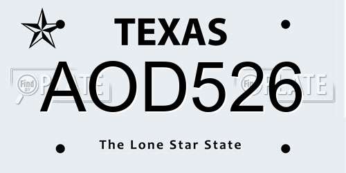 AOD526 Texas License Plate