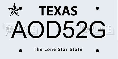 AOD52G Texas License Plate