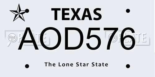 AOD576 Texas License Plate
