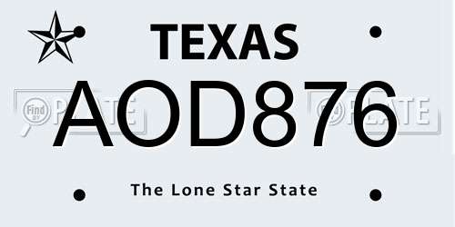 AOD876 Texas License Plate