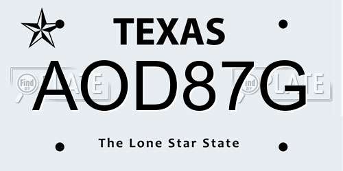AOD87G Texas License Plate
