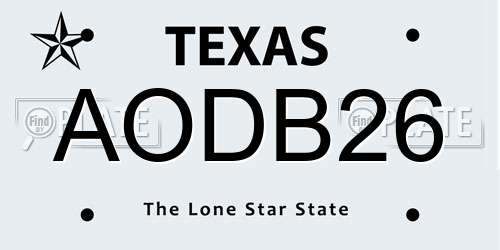 AODB26 Texas License Plate