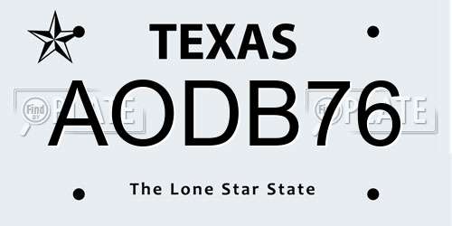 AODB76 Texas License Plate