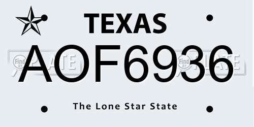 AOF6936 Texas License Plate