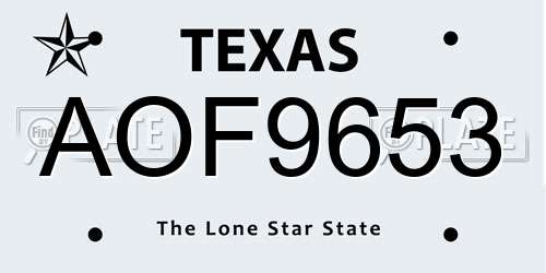 AOF9653 Texas License Plate