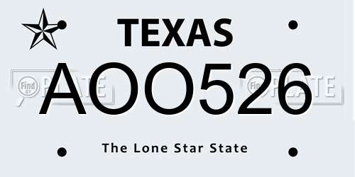 AOO526 Texas License Plate
