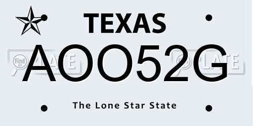 AOO52G Texas License Plate