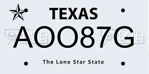 AOO87G Texas License Plate
