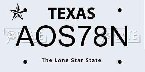 AOS78N Texas License Plate