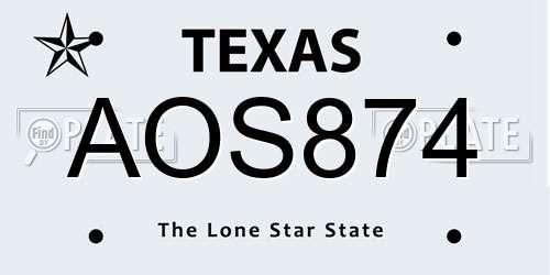AOS874 Texas License Plate