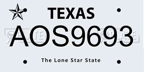AOS9693 Texas License Plate