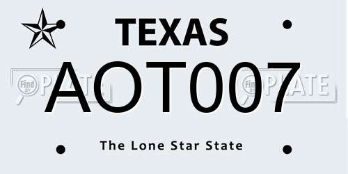 AOT007 Texas License Plate