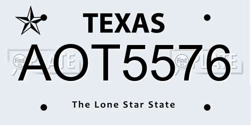 AOT5576 Texas License Plate