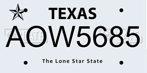 AOW5685 Texas License Plate