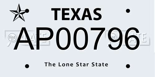 AP00796 Texas License Plate