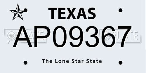 AP09367 Texas License Plate