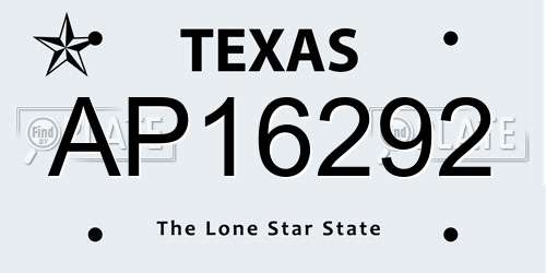 AP16292 Texas License Plate