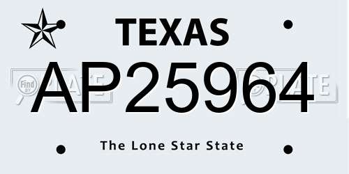 AP25964 Texas License Plate