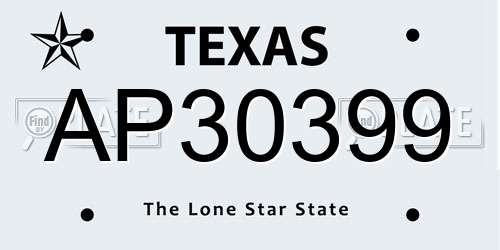 AP30399 Texas License Plate