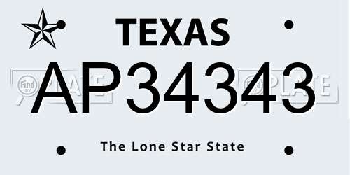 AP34343 Texas License Plate
