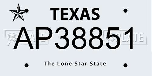 AP38851 Texas License Plate