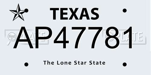 AP47781 Texas License Plate