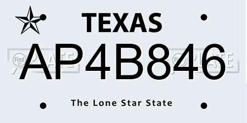 AP4B846 Texas License Plate