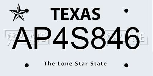 AP4S846 Texas License Plate