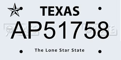 AP51758 Texas License Plate