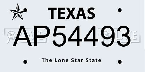AP54493 Texas License Plate