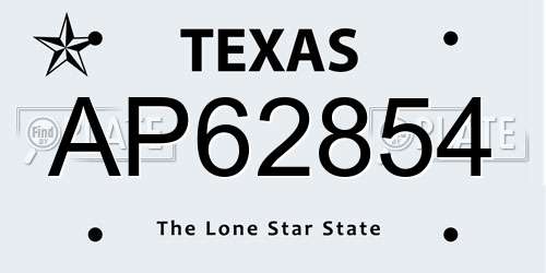 AP62854 Texas License Plate