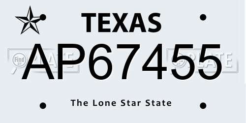 AP67455 Texas License Plate