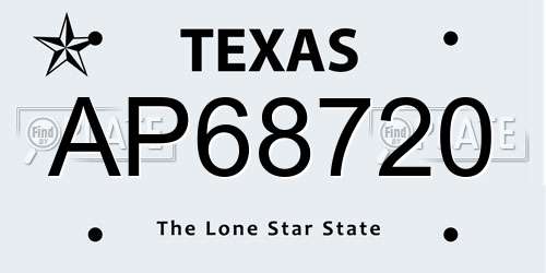 AP68720 Texas License Plate