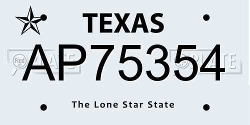 AP75354 Texas License Plate